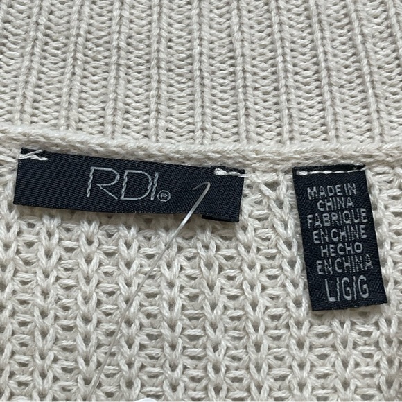 RDI Tunic Sweater Womens Large Mock Neck Kangaroo Pocket Ribbed Beige NWT large - Picture 5 of 8